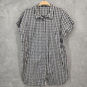 OASIS Women's Size 16 Black White Gingham Check Short Sleeve Mini Shirt Dress